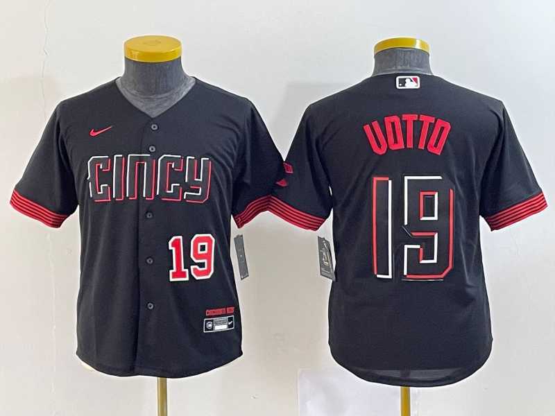 Youth Cincinnati Reds #19 Joey Votto Number Black 2023 City Connect Cool Base Stitched Jersey->mlb youth jerseys->MLB Jersey